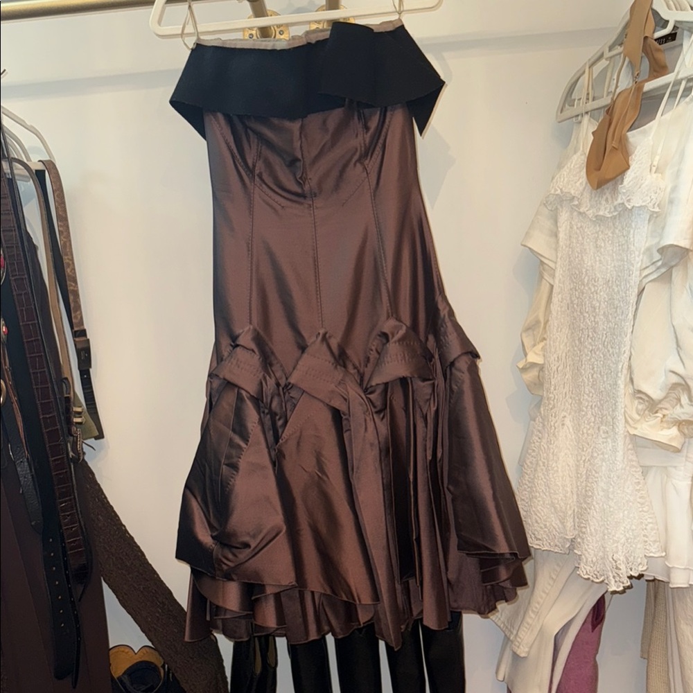 Louis Vuitton Black and Brown Strapless Fit and Flare Dress